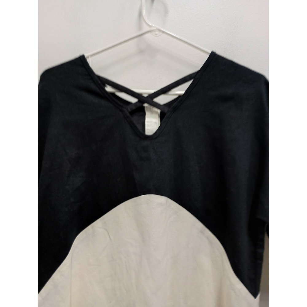 IC By Connie K Lagenlook Tunic Top Womens Small Black White Linen Bell‎ Sleeve - Picture 9 of 11